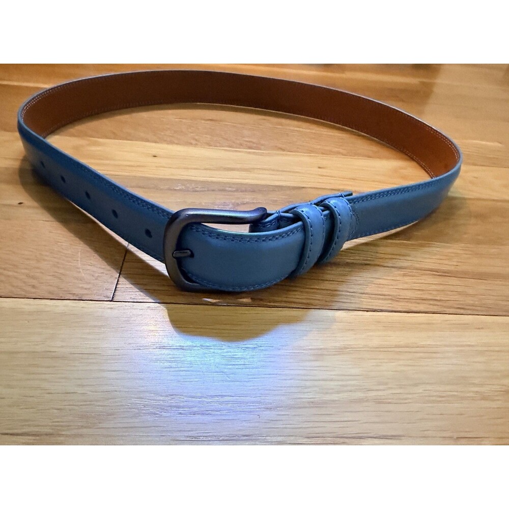 Minimal Teal Leather Belt Matte Gunmetal Hardware size 32
